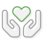 two hands holding up a heart icon